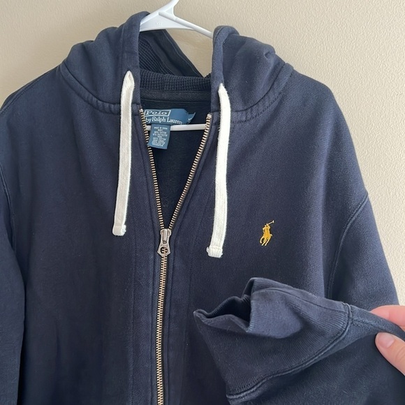 Polo Ralph Lauren Dark Navy Blue Yellow Pony Logo Zip Up Mid-weight Hoodie - Picture 4 of 7